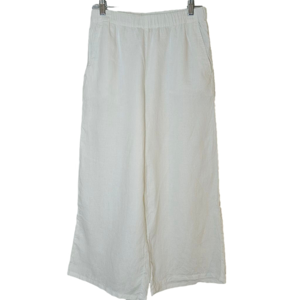 EILEEN FISHER Organic Linen Wide Leg Cropped Pull-on Pants XS White - Picture 4 of 10